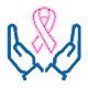 Hands holding a breast cancer awareness ribbon icon