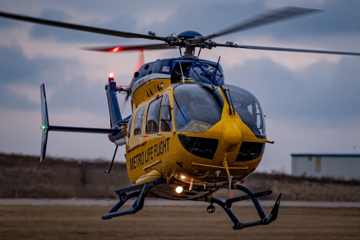 Metro Life Flight helicopter in the air