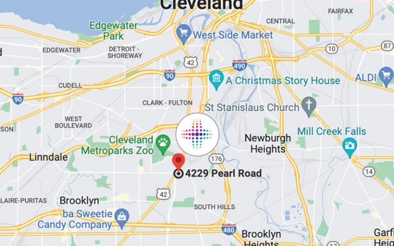 Map of Cleveland with the 4229 Pearl Road Rehabilitation Center pinned
